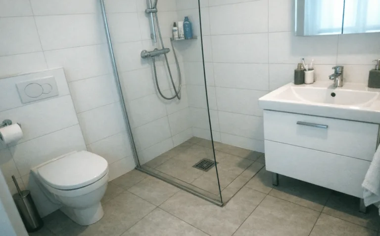 Helles modernes Badezimmer in privatem Haushalt in Baden-Württemberg, sauber und ordentlich