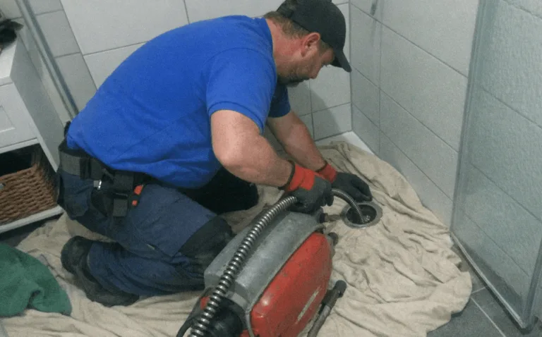 Handspirale an einem Waschbecken bei der Abflussreinigung