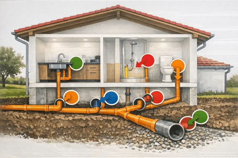 Infografik zu typischen Stellen für Rohrverstopfungen im Haus
